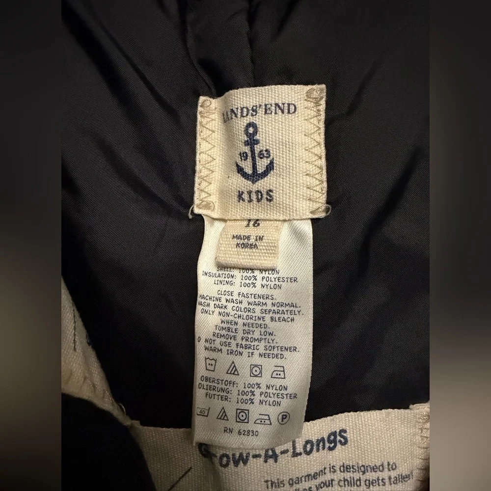 Lands End Kids Ski Snow Board Pants Sz 16 Grow-A-Longs Insulated Black Nylon